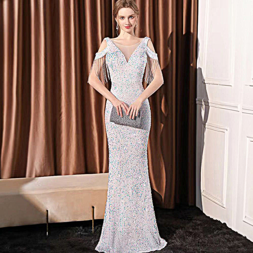 Sequin Long Slim Slimming Fishtail Dress