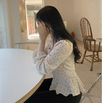 Gentle Small Floral Square Collar Slimming And Short Shirt