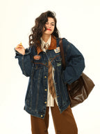 Vintage Denim Jacket Men's And Women's Motorcycle Loose Lapels Jacket