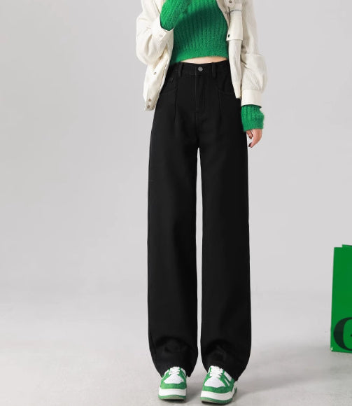 Straight High Waist Draped Casual Wide-leg Pants