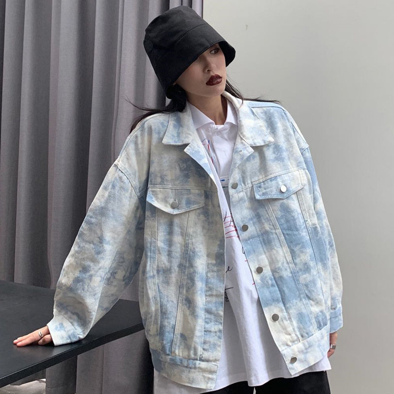 Tie-dye Denim Jacket Women's Peplum Loose