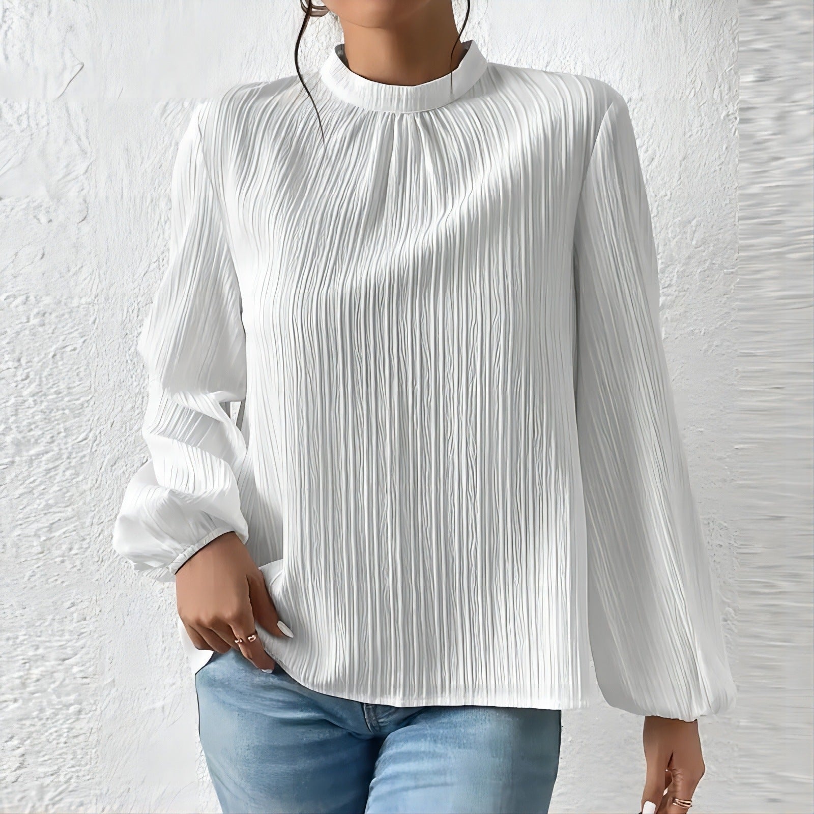 Women's Fashionable Elegant Puff Sleeve Casual Stand Collar Shirt