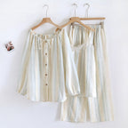 Cotton Crepe Three-piece Pajamas Women's Long-sleeved Cardigan Strap Lace