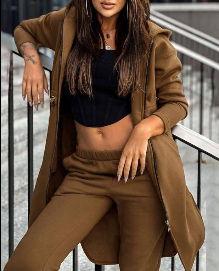 Fashionable Casual Fleece Hooded Sweatshirt Suit For Women