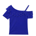 Ruffled Short Sleeves Off-the-shoulder Filamentation Top