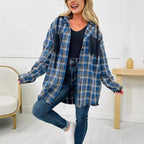 Casual Fashion Waffle Stitching Plaid Hooded Shirt