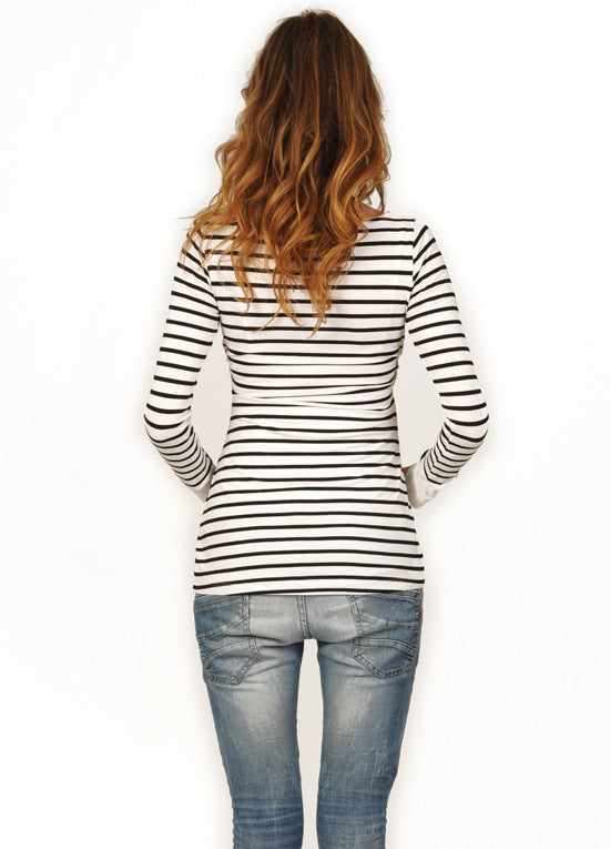 Multifunctional Maternity T-shirt Striped Long Sleeve Nursing Wear