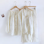 Cotton Crepe Three-piece Pajamas Women's Long-sleeved Cardigan Strap Lace
