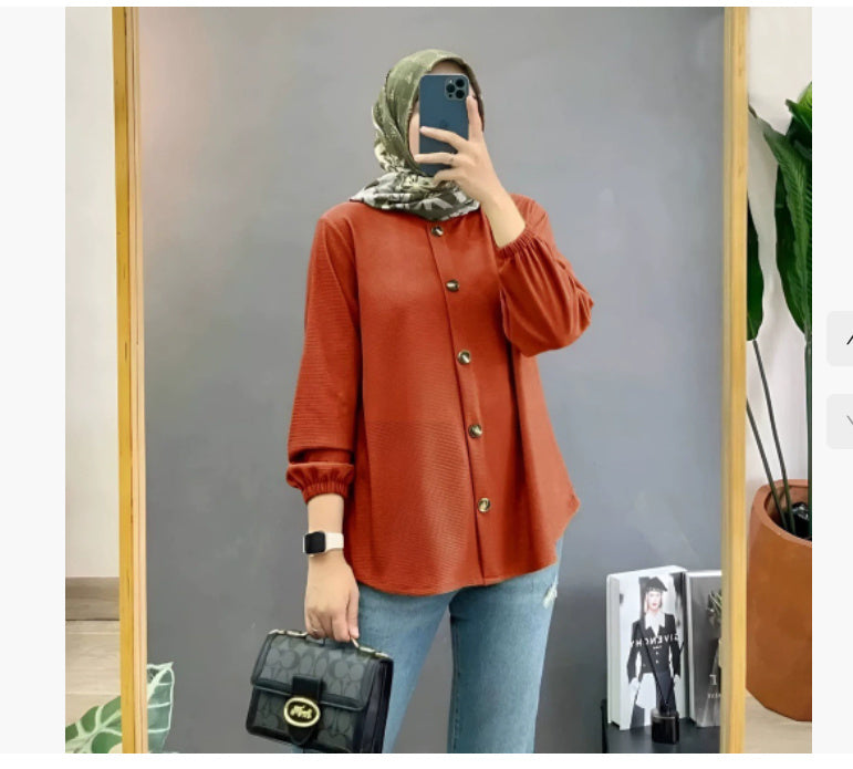 Muslim Ice Silk Wrinkle Stand-up Collar Literary Vintage Cardigan Loose Shirt Women