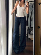 Retro Low Waist Draping Washed Wide-leg Jeans Women