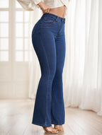 Women's Button Front Pocket Simple Design Casual Denim Long Pants