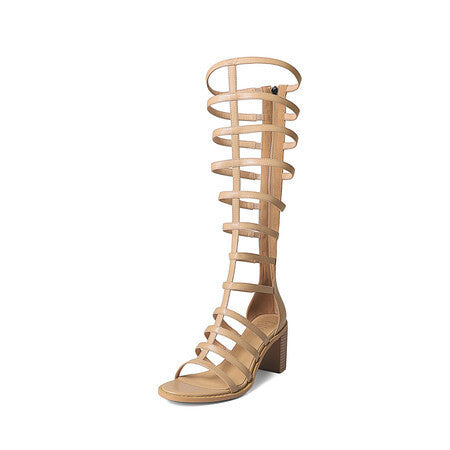 Nude High Heels Women's Summer Open Toed Hollow Thin High Tube Sandal Boots
