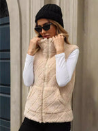 Loose Zip Diamond Lattice Coat Plush Vest
